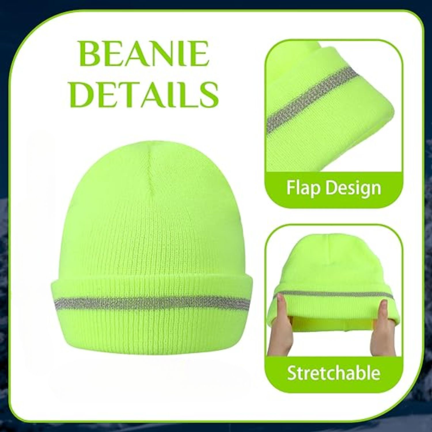 100% Acrylic Reflective Stripe Knitted Cuffed Safety Beanie 1