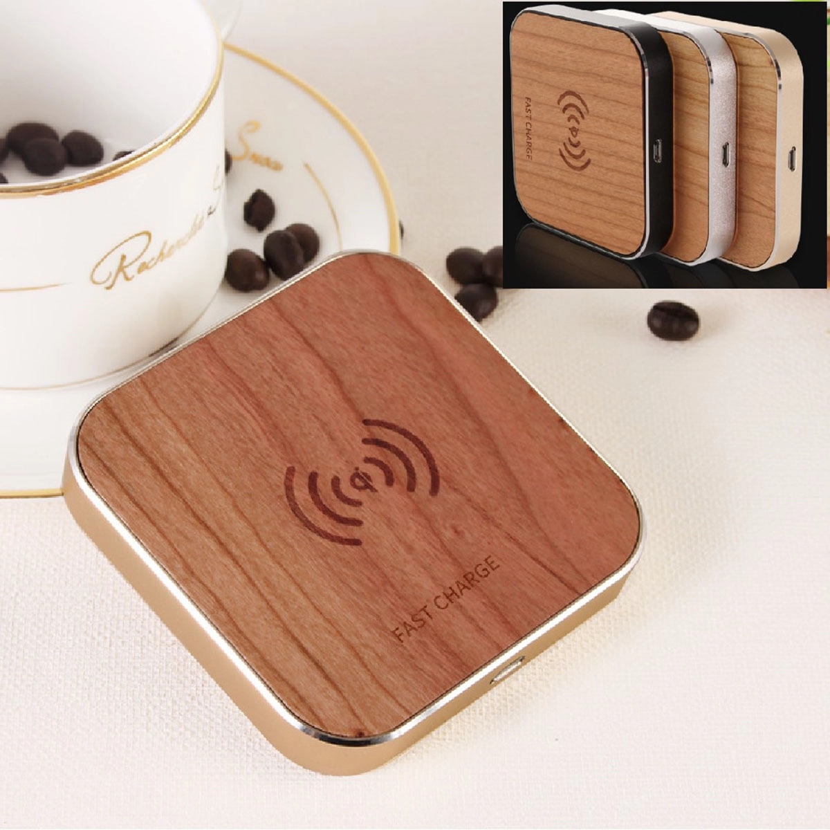 High-End 15W Fast Wireless Charger Wood Grain 3