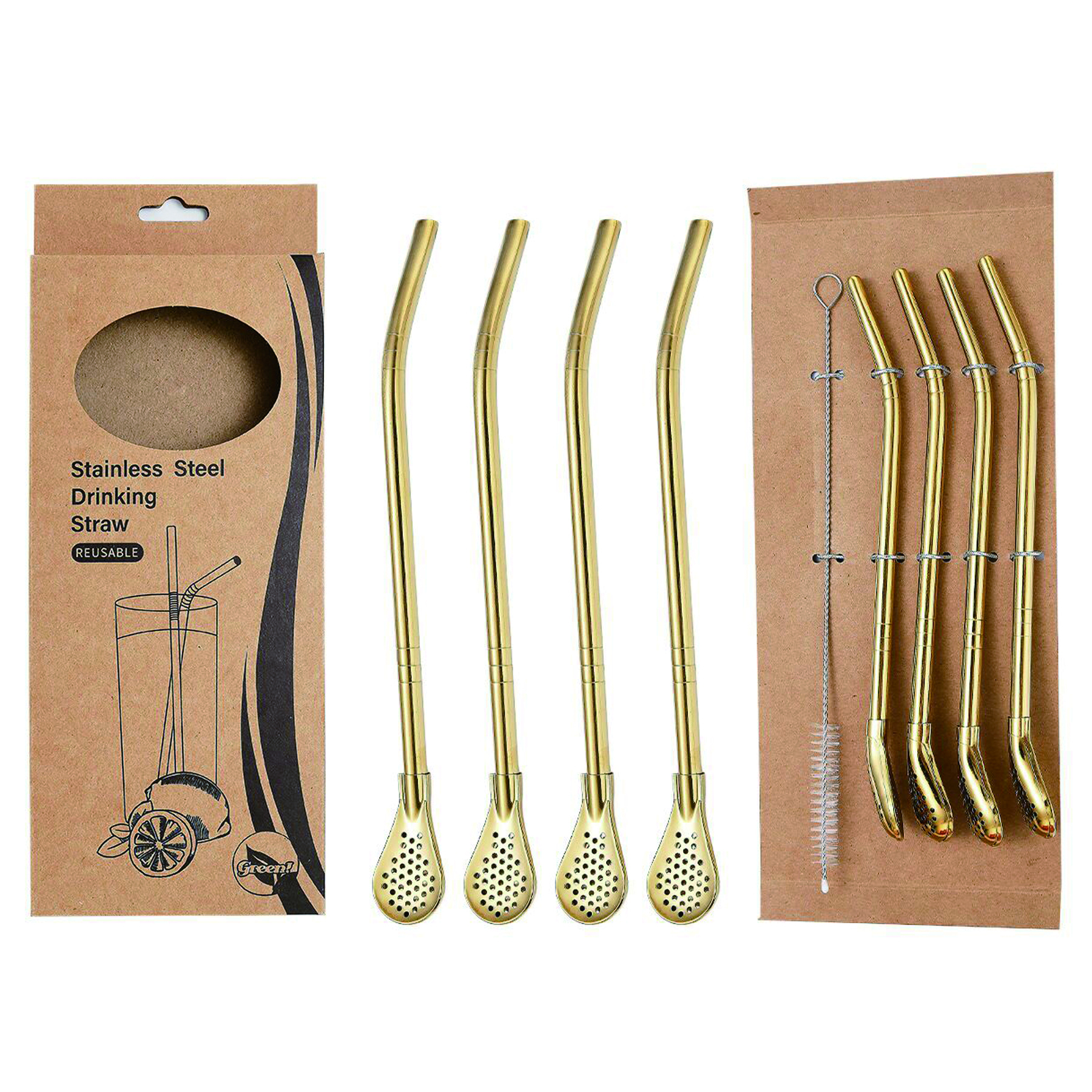 Stainless Steel Straw Filter Spoon Set 2