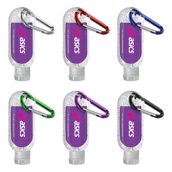 1.9 oz. Single Color Moisture Bead Sanitizer in Clear Bottle with Carabiner 94