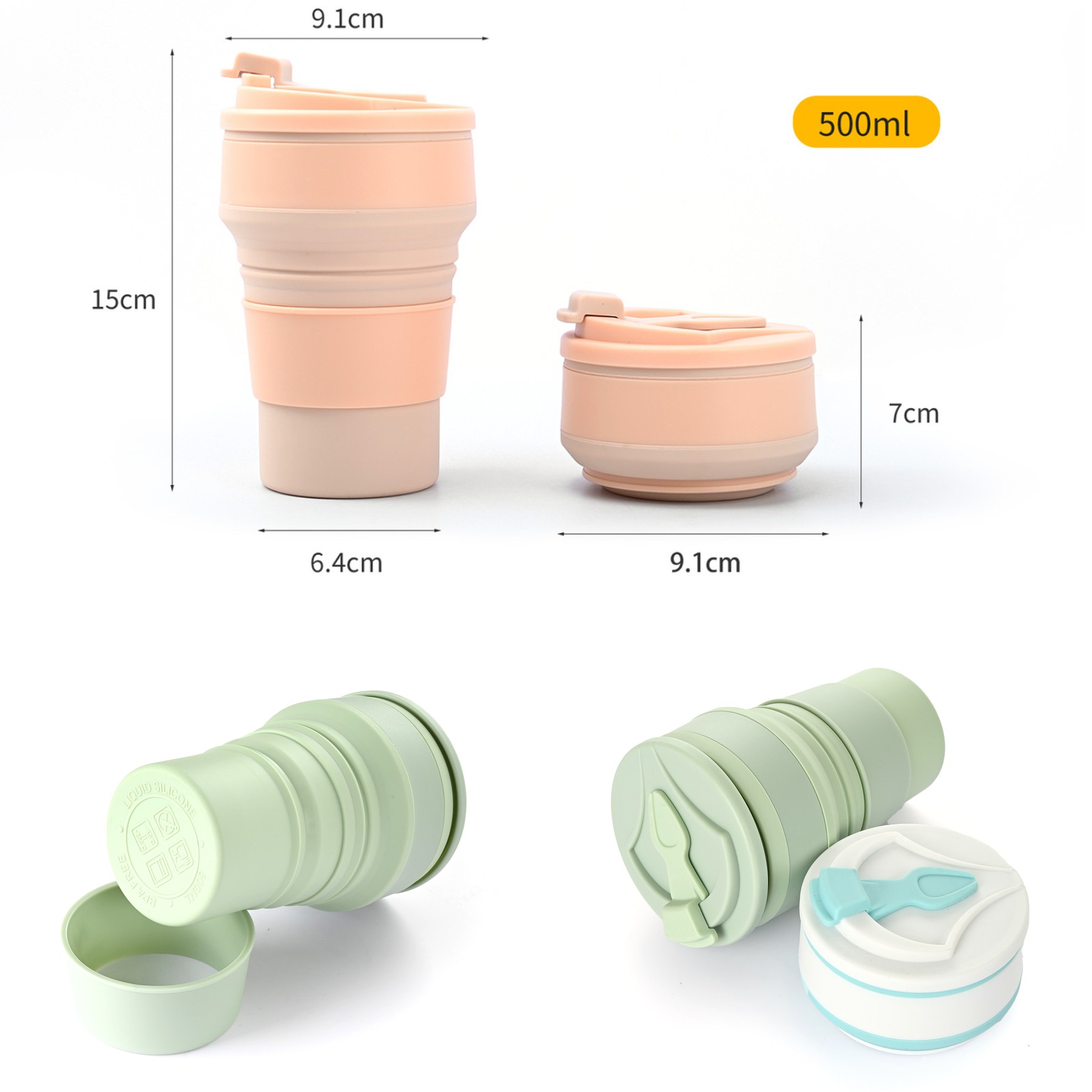 16 Oz Silicone Foldable Reusable Retractable Cup 2