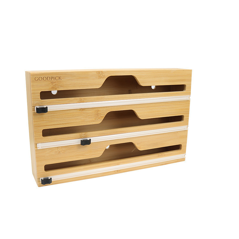 Bamboo Wooden Foil And Plastic Wrap Organizer (3 Grid) 2