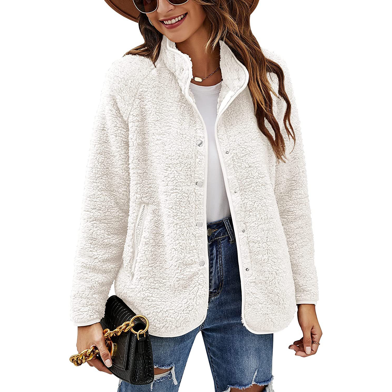Warm Long Sleeve Cardigan Coat Lapel Button 5