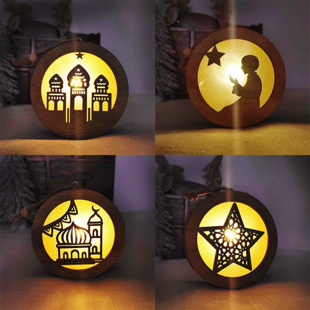 Hot Sale holiday LED Round Hanging Wooden Hollow Lamp 7