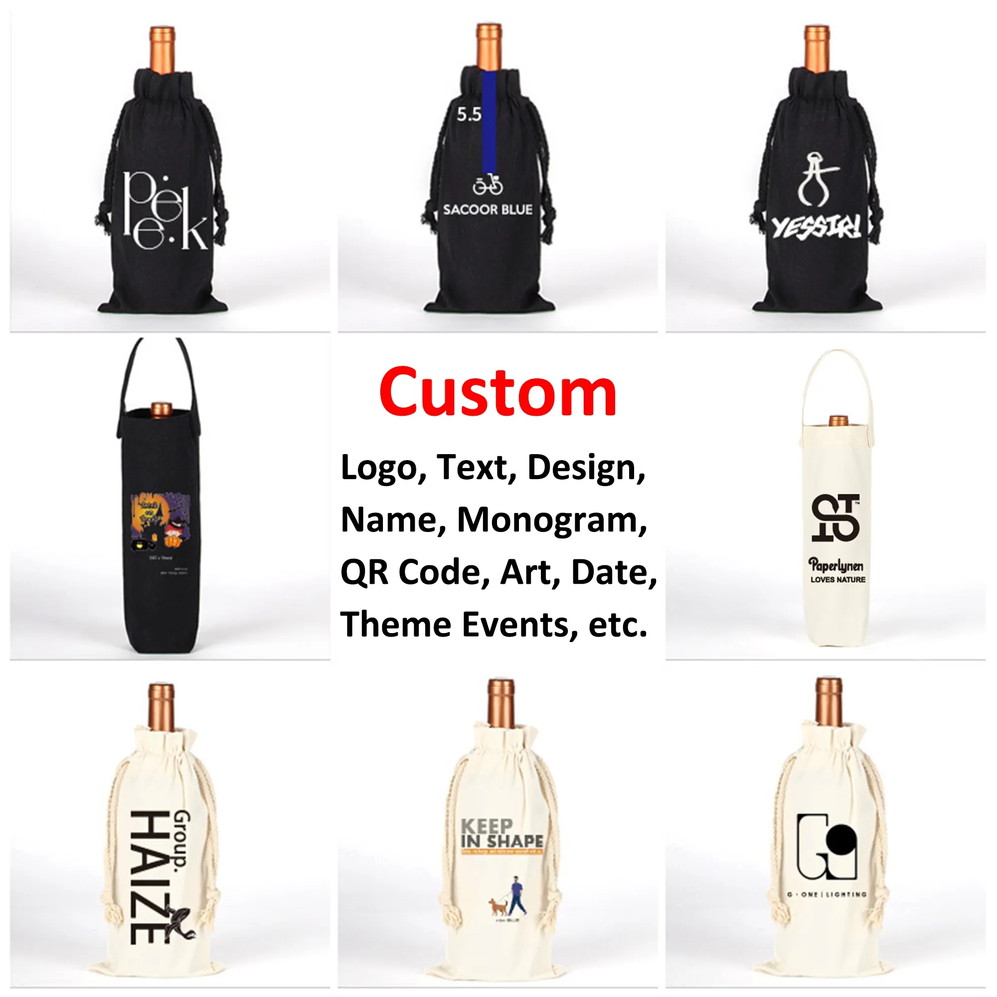 Custom Canvas Wine Bottle Gift Bags Reusable for Events 6