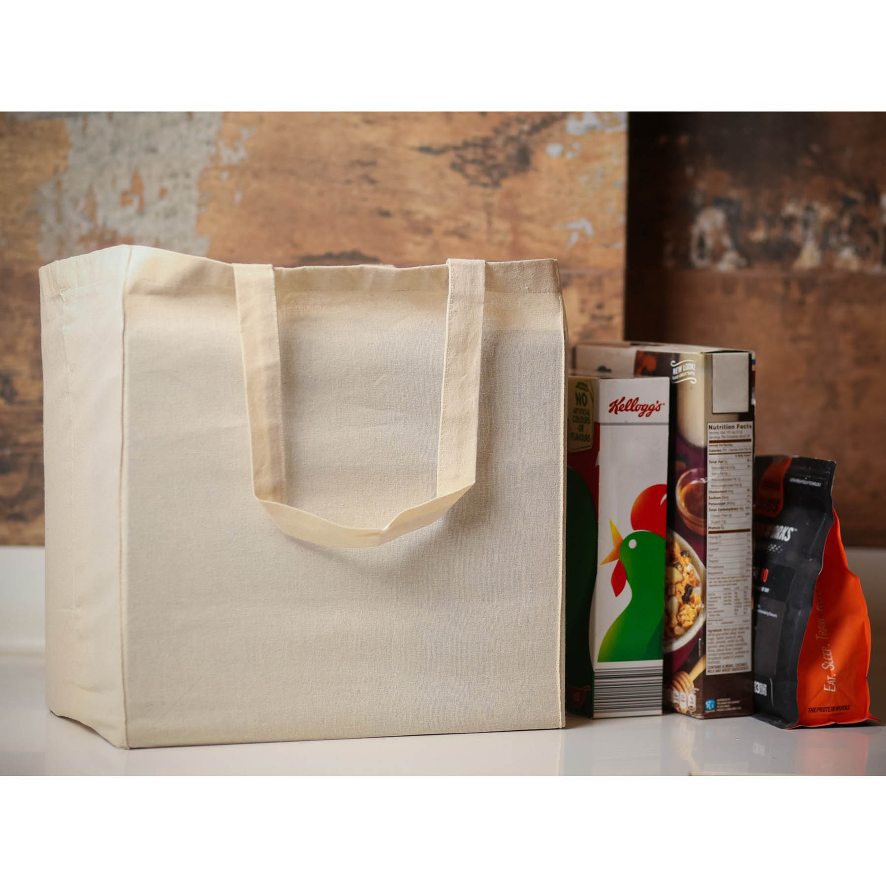 6 oz. 100% Natural Cotton Sheeting Grocery Tote Bag/w Bottom Gusset 5