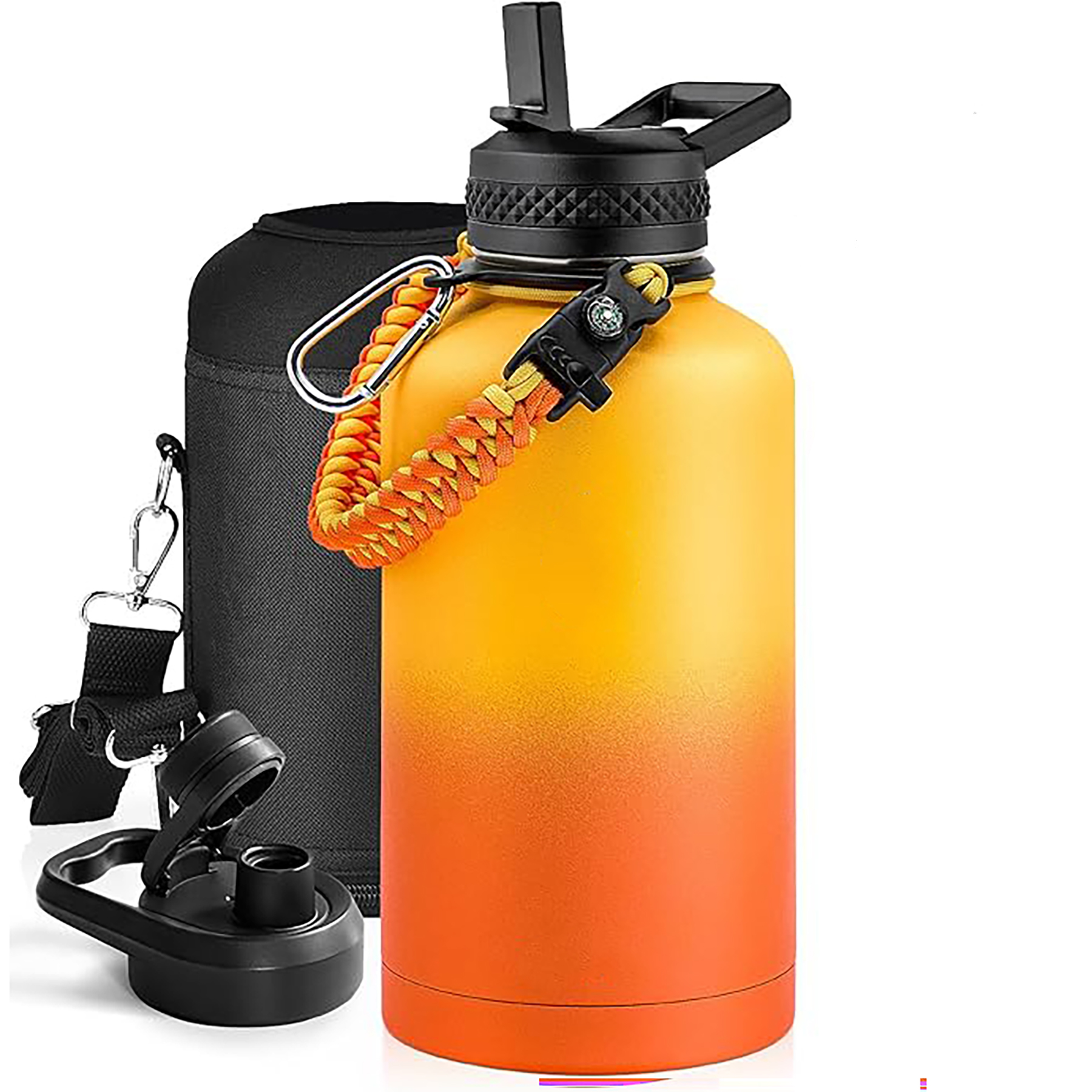 64 Oz Insulated Water Bottle with Paracord Handle and Straw Spout Lid, custom water bottle with logo imprint 4