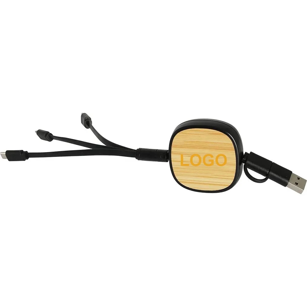 Bamboo Retractable 3-in-1 Charging Cable 3