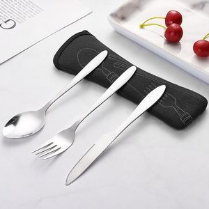 3 In 1 Flatware Stainless Steel Knife Fork Spoon Set With Pouch 9