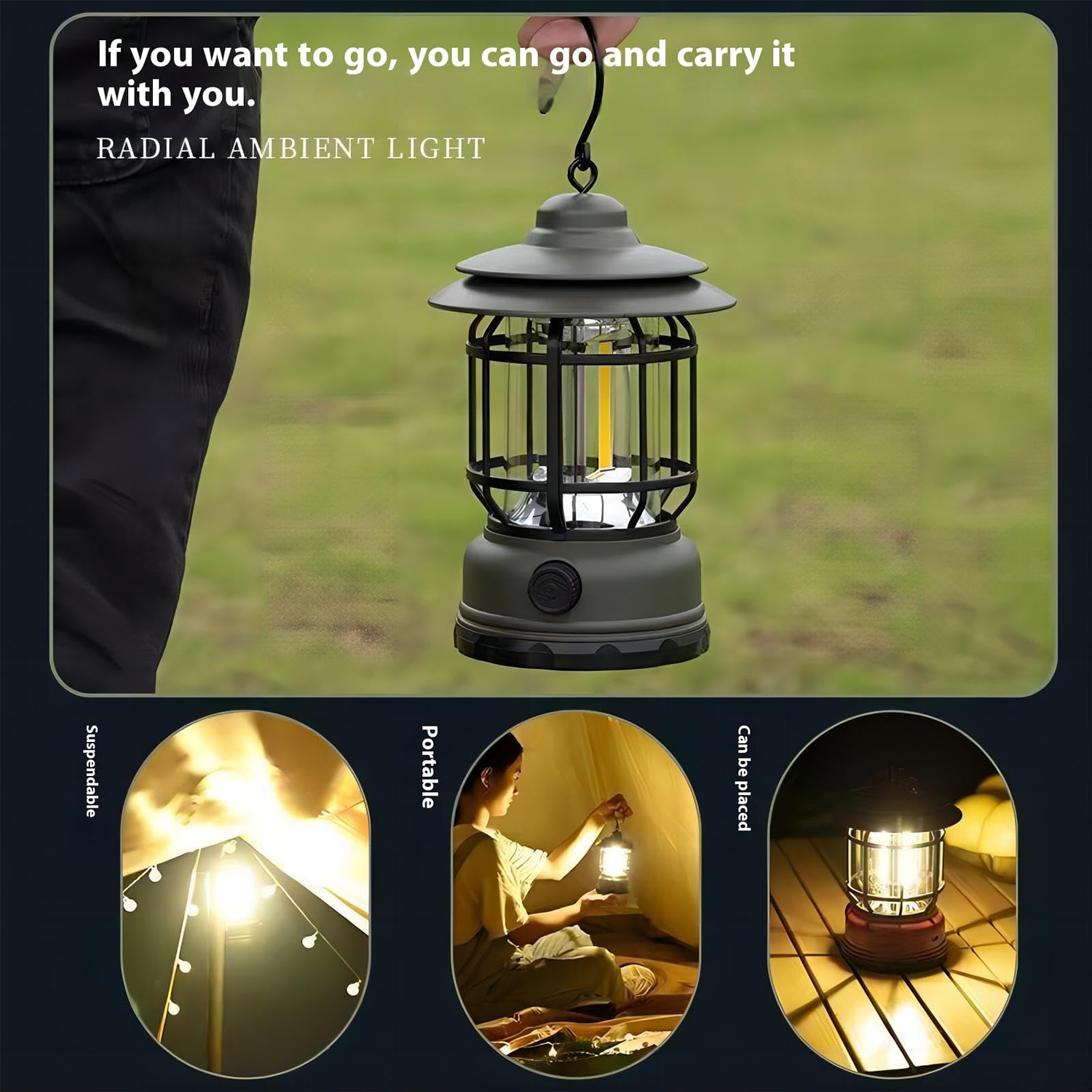 USB Portable Outdoor Camping Tent Vintage Ambience Light 9