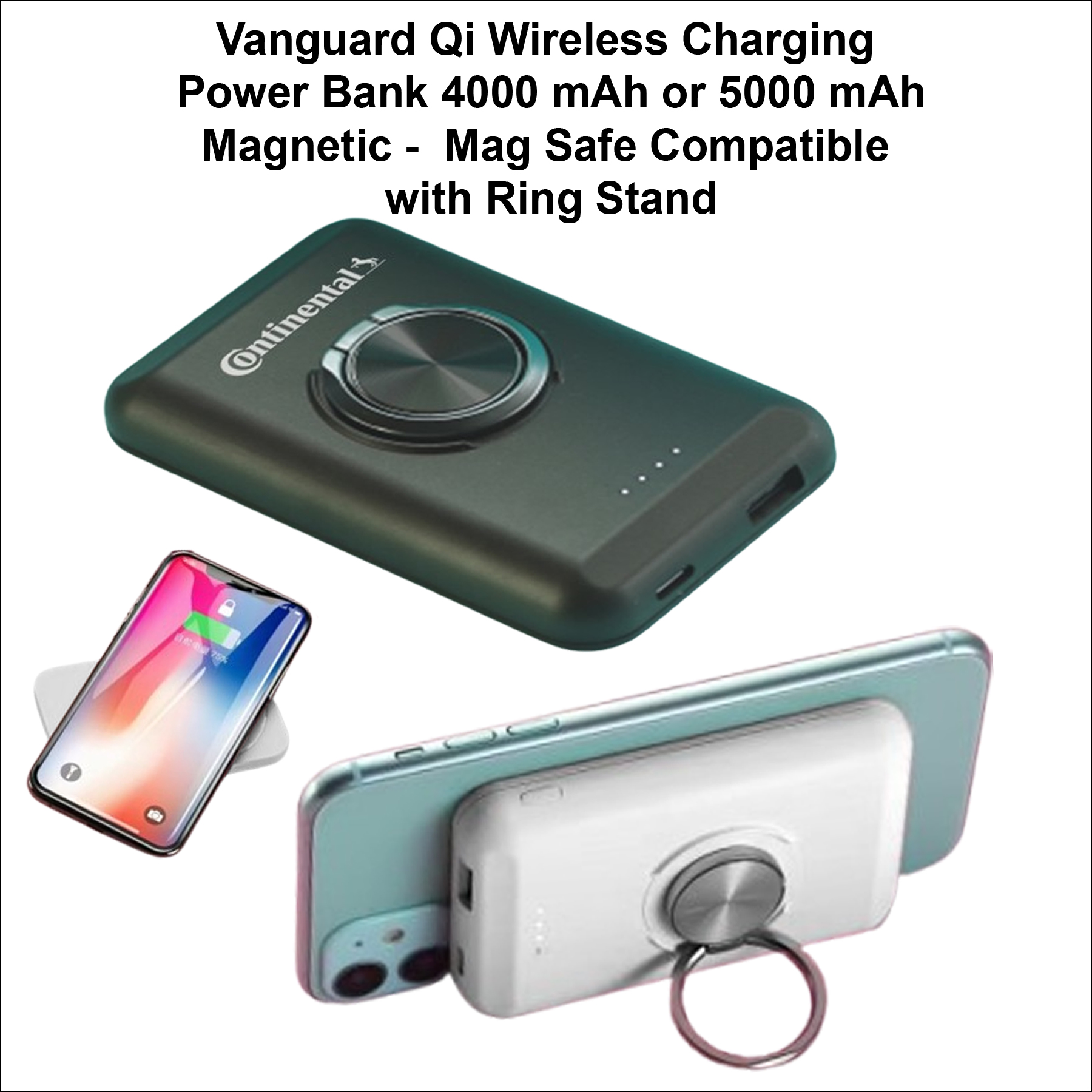 Vanguard Qi Wireless Charging Power Bank 4000 mah Mag Safe with Ring Stand