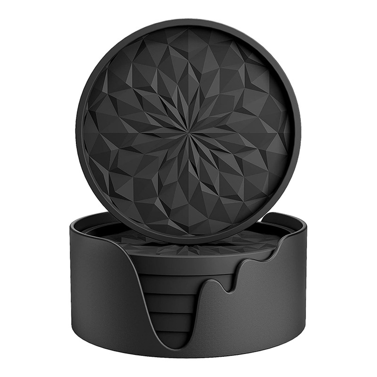 6 Pack Thick Non Slip Silicone Coasters Set w/ Holder 4
