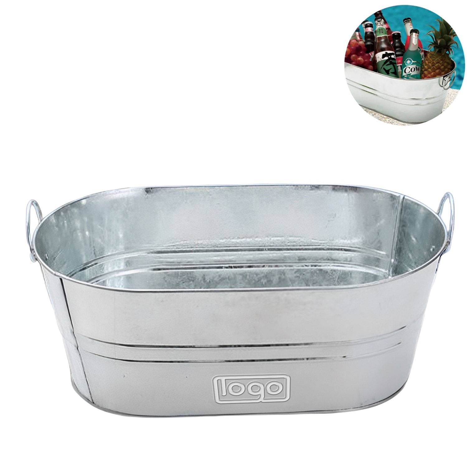 Oval Metal Galvanized Ice Bucket W/ Side Handles 1