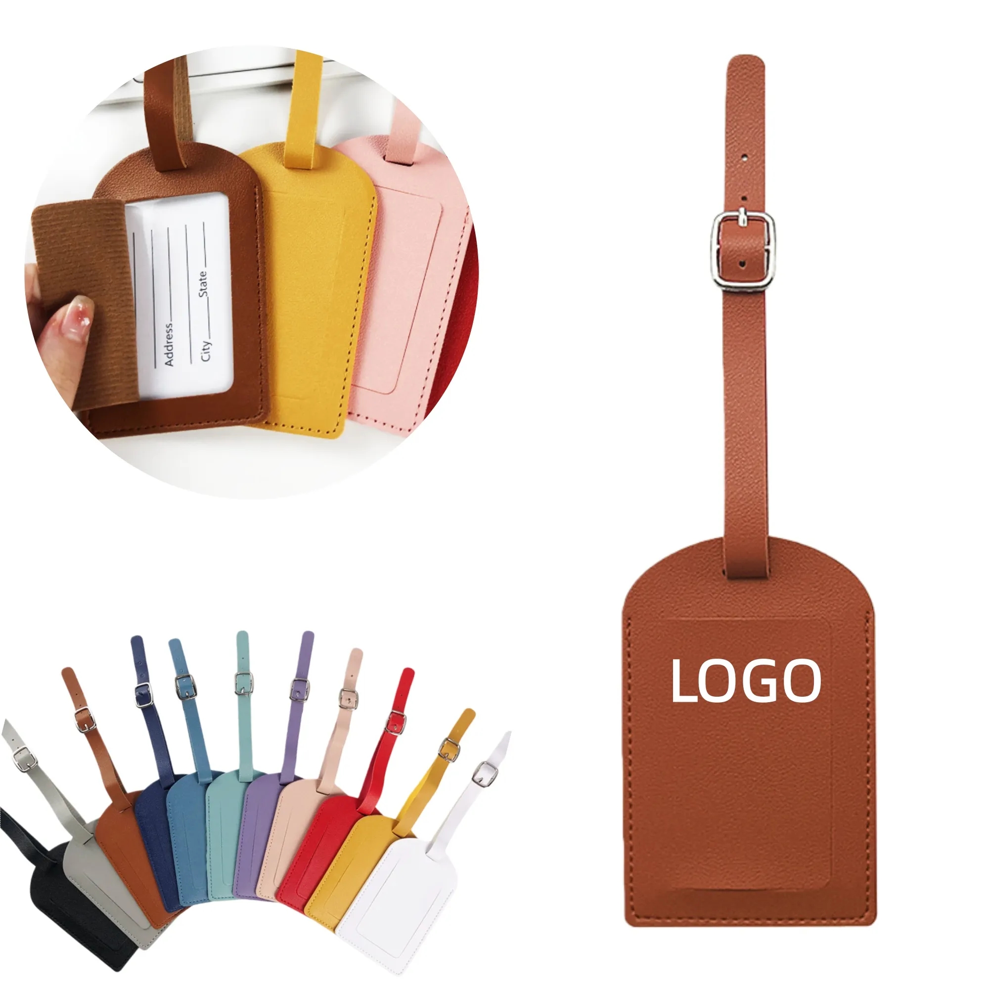 Travel Leather Luggage Tag Suitcase Bag Lable With Info Card