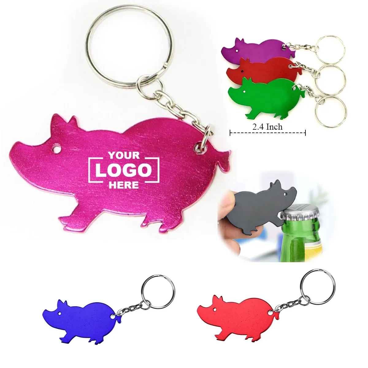 Pig Shape Aluminum Keyring Bottle Opener 2