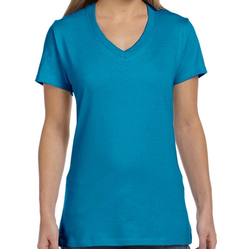 Hanes Ladies 4.5 Oz., 100% Ringspun Cotton Nano-T® V-Neck T- 2
