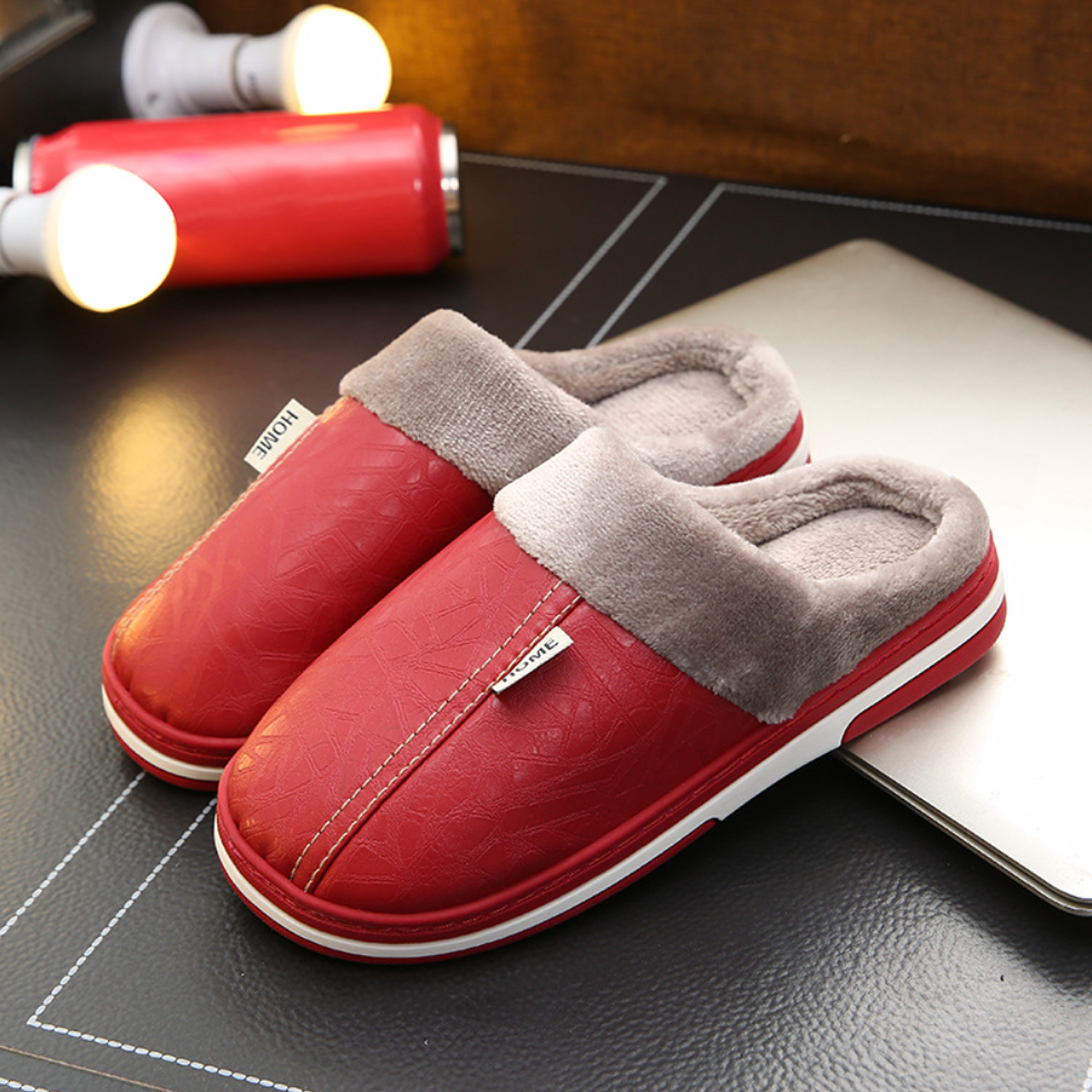PU leather top waterproof platform slippers winter 5