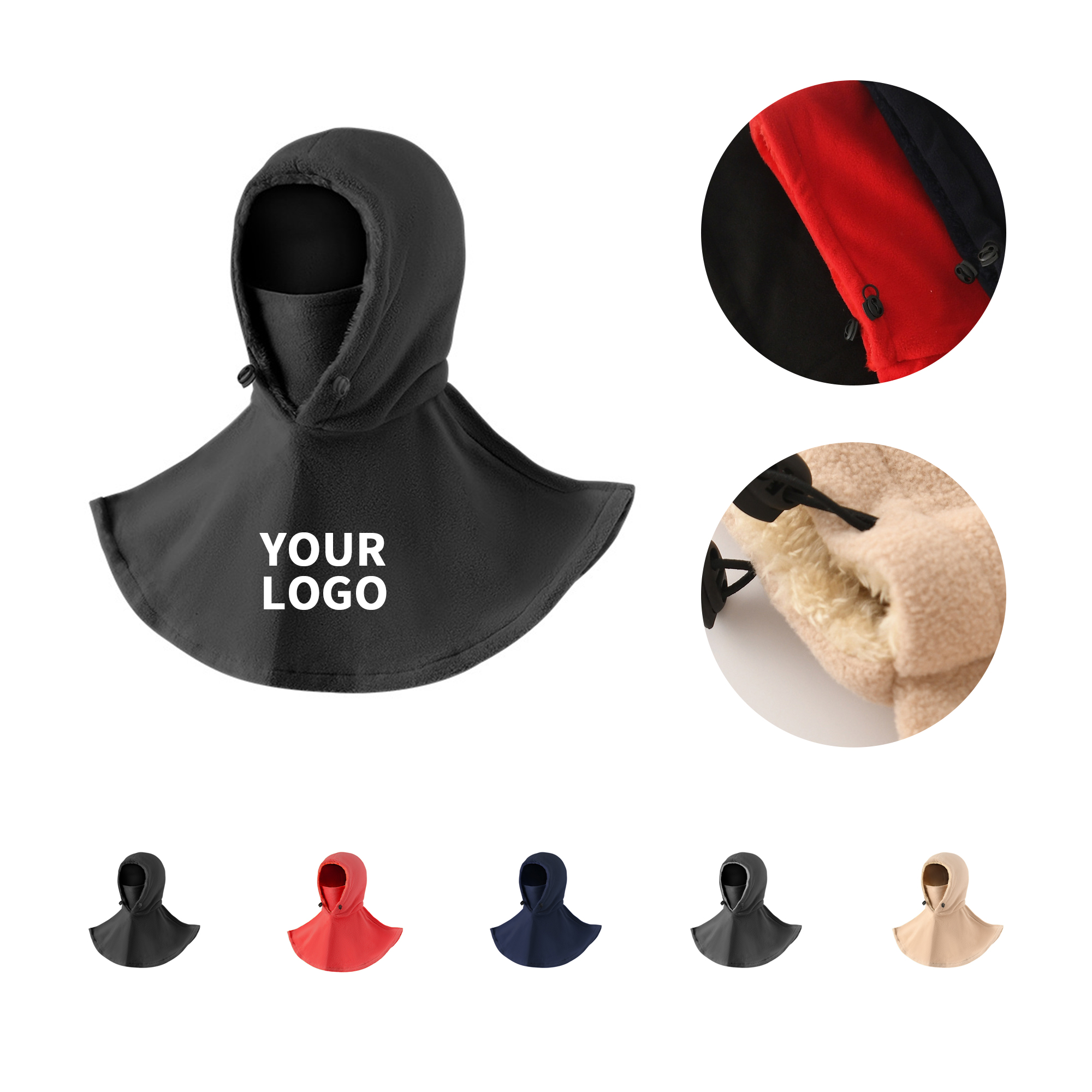 Fleece Wind Snow Hood With Mask 9.8 x 23" 3