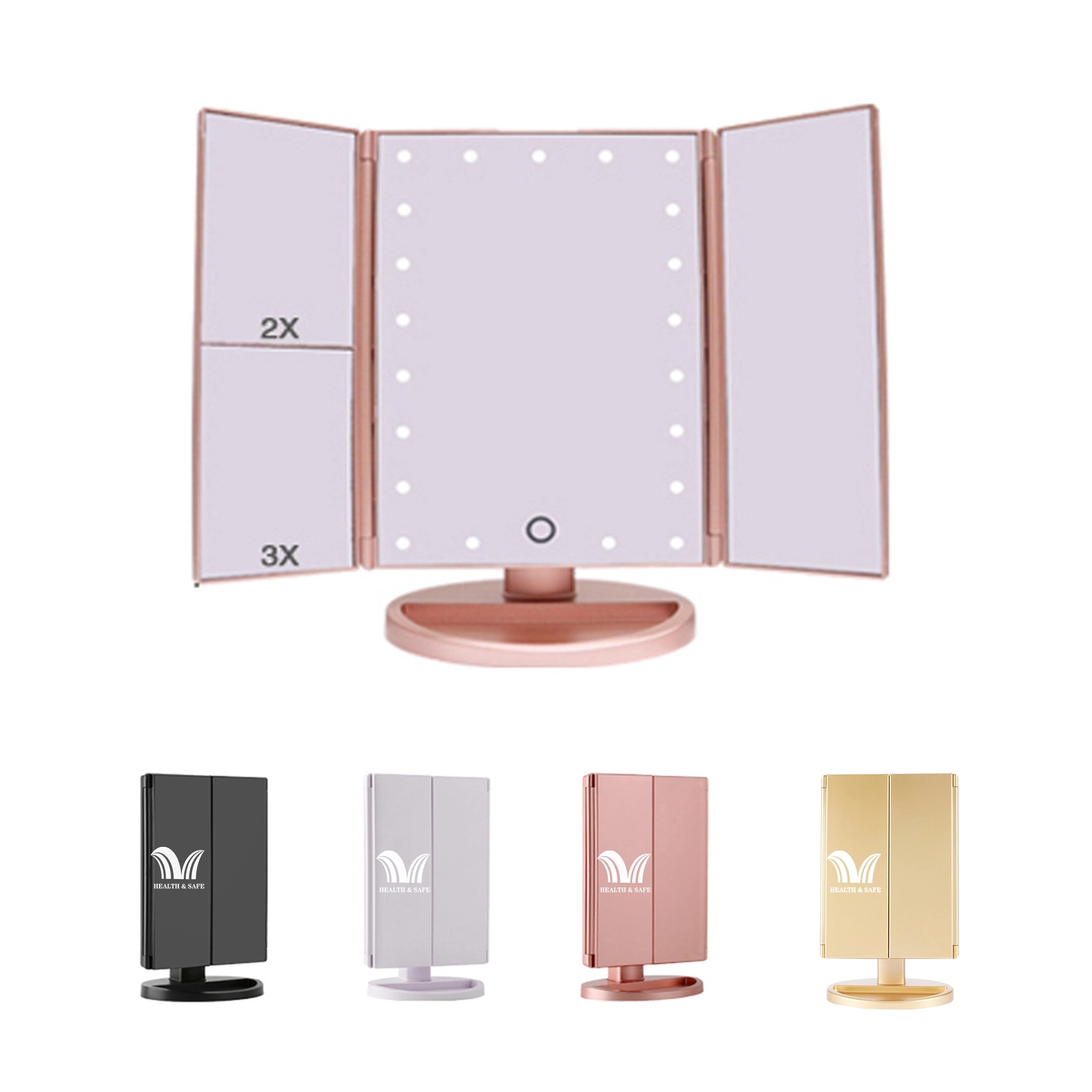 Tri-Fold Lighted Vanity Make Up Mirror Touch Screen 3X/2X/1X 10