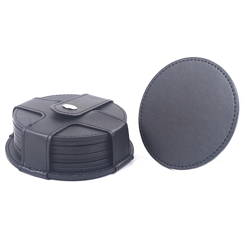 Custom 8 PCS Premium PU Leather Drink Coasters with Holder 2