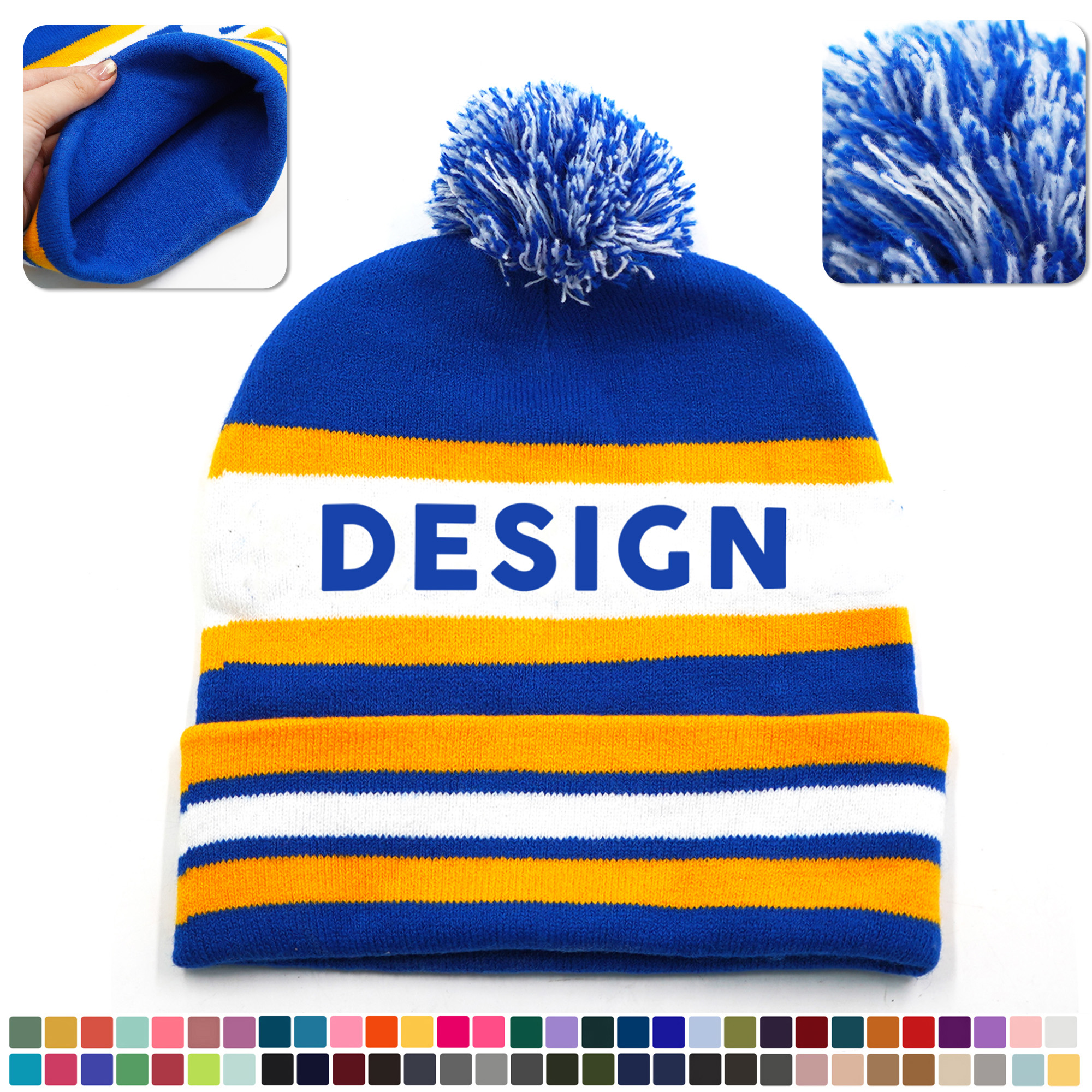 MOQ 300 Cozy Jacquard Knit Beanie Hat with Cuff, Acrylic Fabric 1