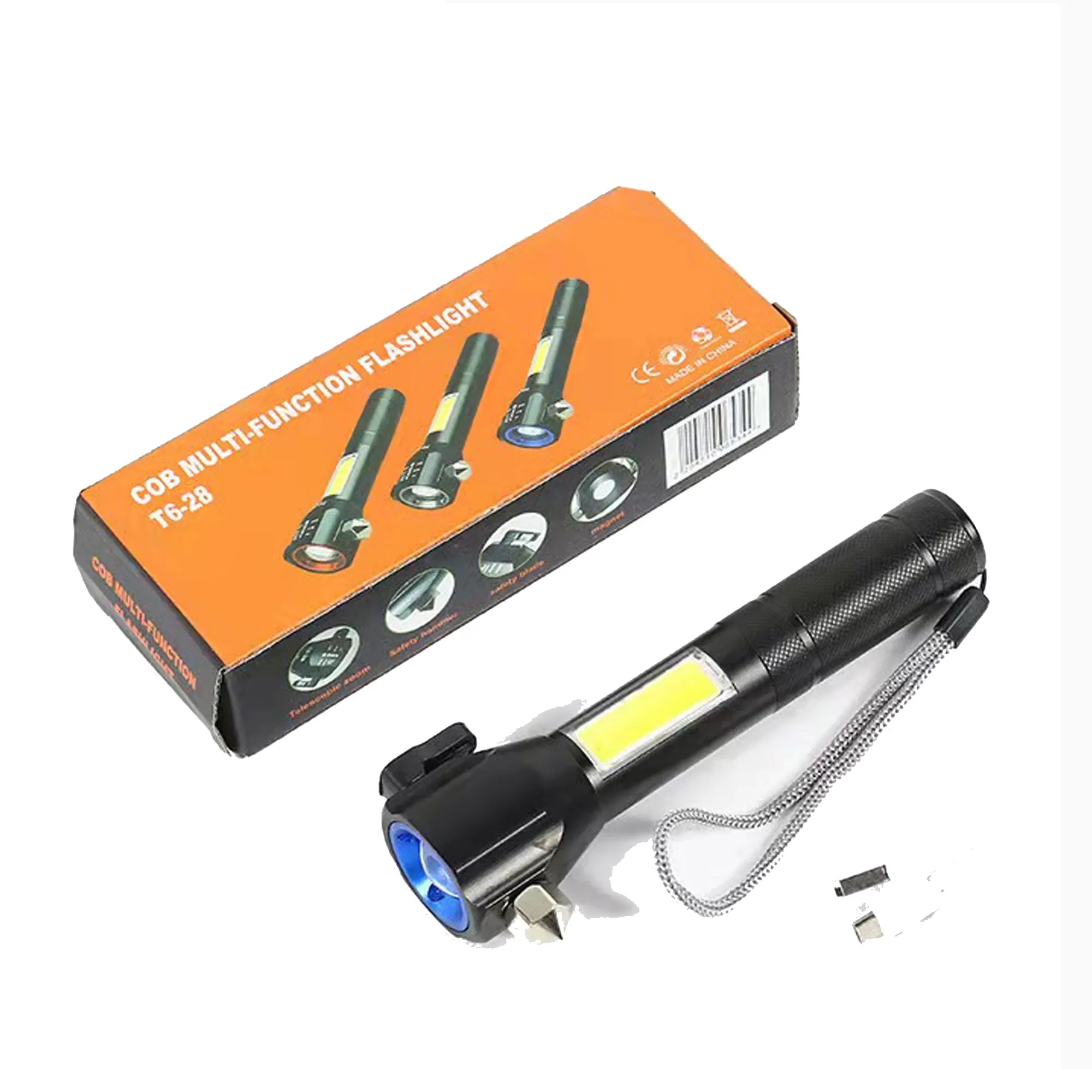 Portable COB Emergency Flashlight with Car Safety Hammer 5