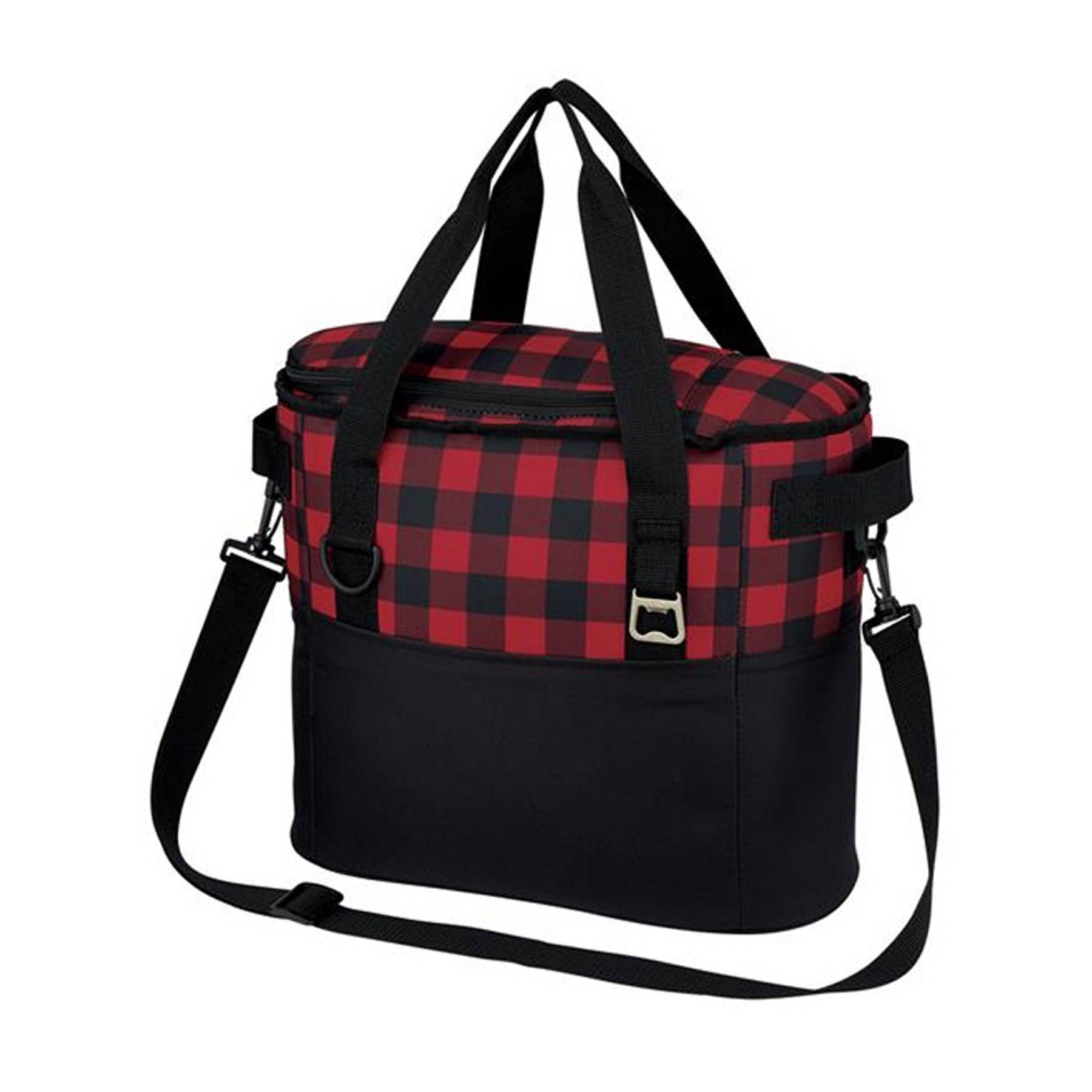 Plaid Pattern Cooler Insulated Bag W/ Bottle Opener 5