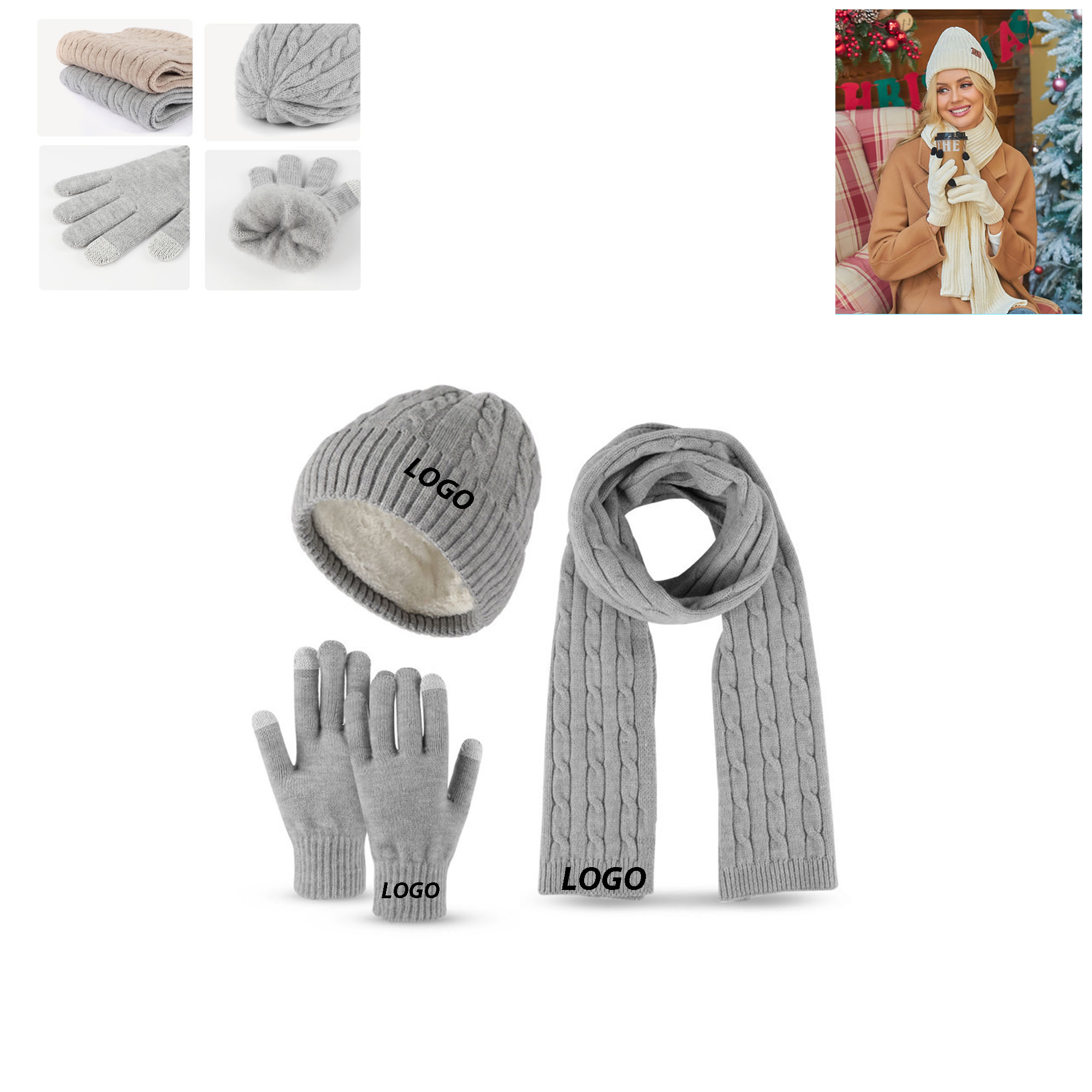Hat Scarf Gloves Three Piece Set 2