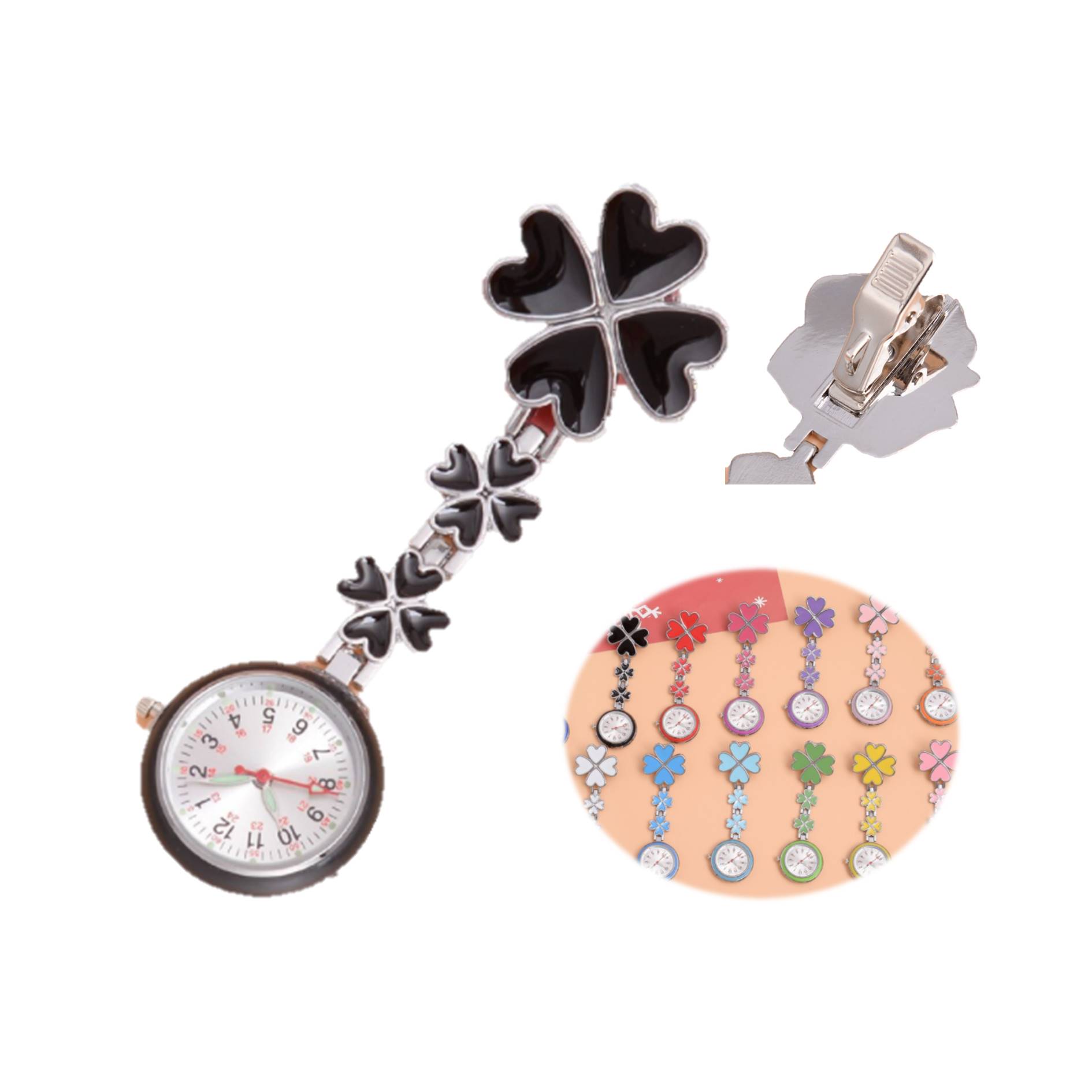 Four-Leaf Clover Shape Clip Brooch Nurse Watch 1