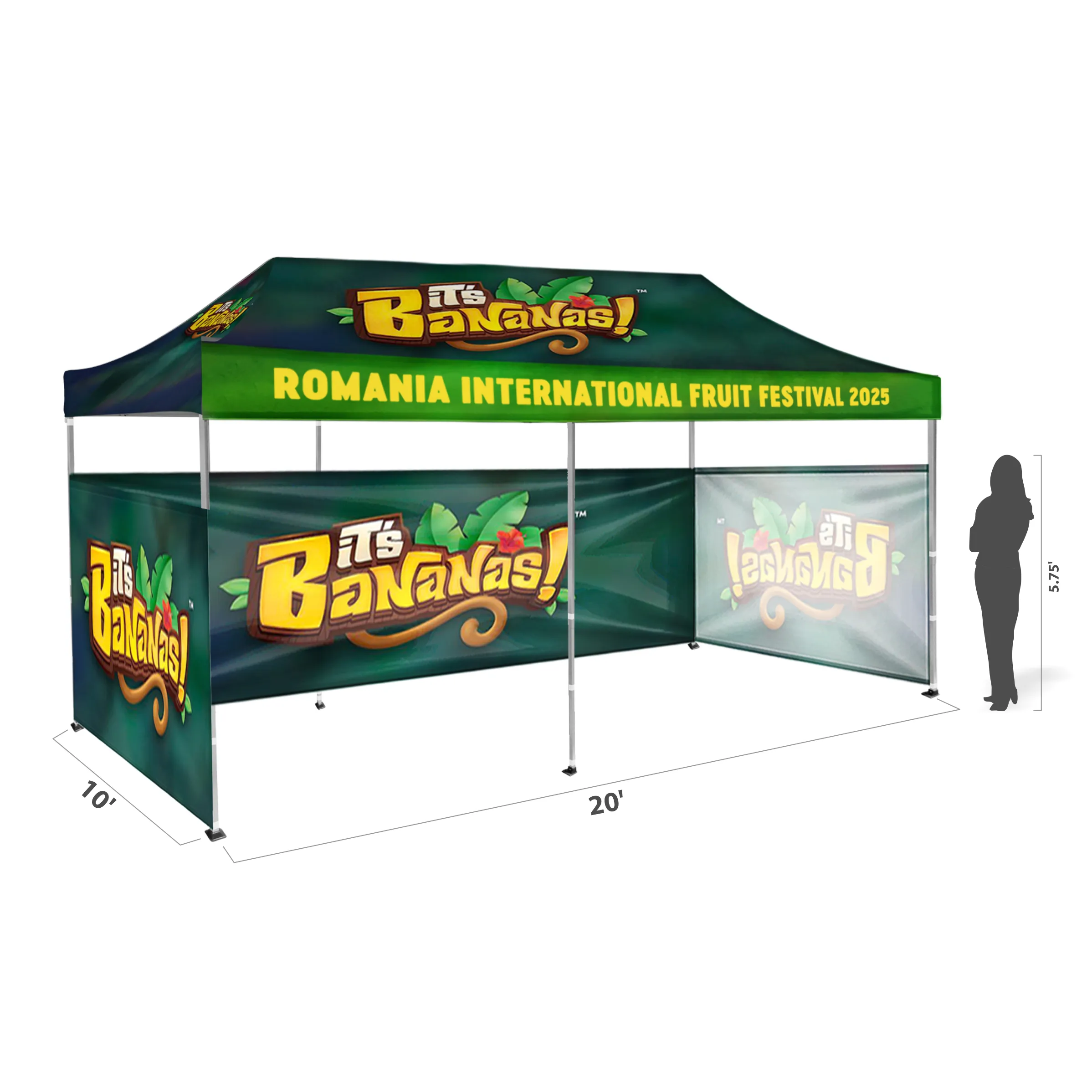 10'x20' Tent Canopy w frame, 2 side half + 1 full half wall 8