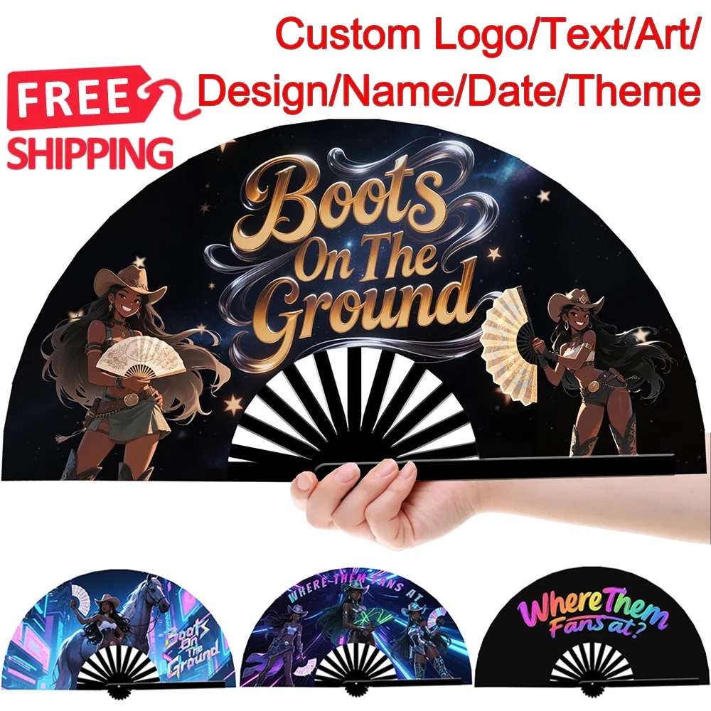 Custom Boots on the Ground Hand Fan Foldable Cowboy Carter 9