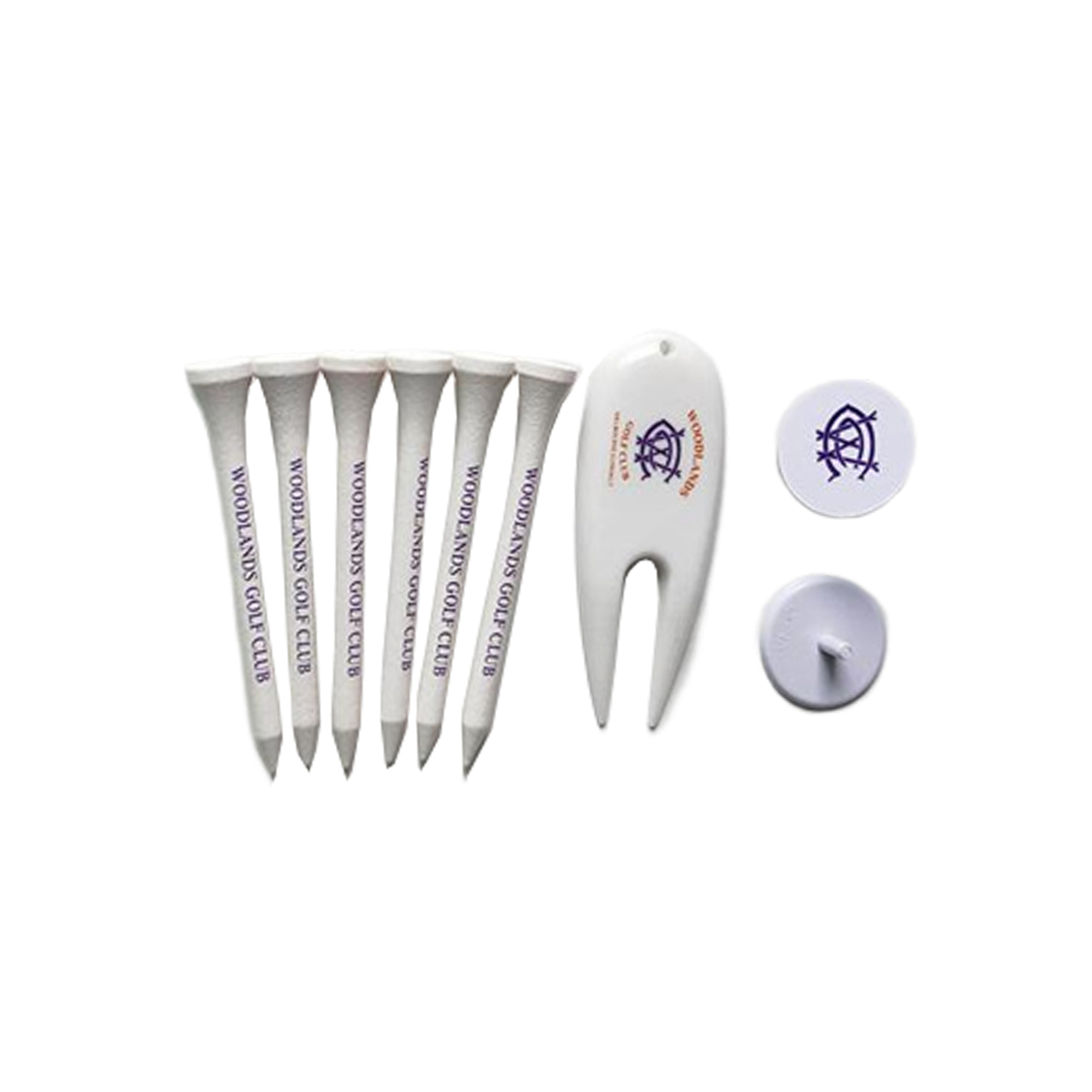 Golf Pack of 6 Tees, 2 Ball Markers, 1 Divot Tool in Velvet Drawstring Pouch 2