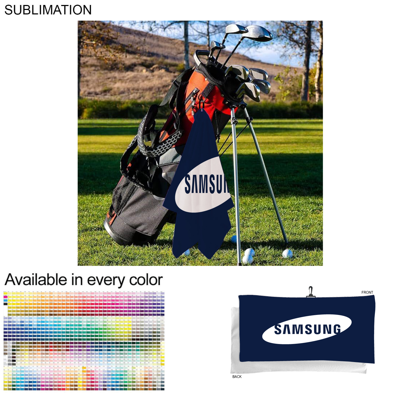 48 Hr Quick Ship - Oversized Golf Towel in Microfiber Terry, 20x40, with Black Hook, Sublimated 8