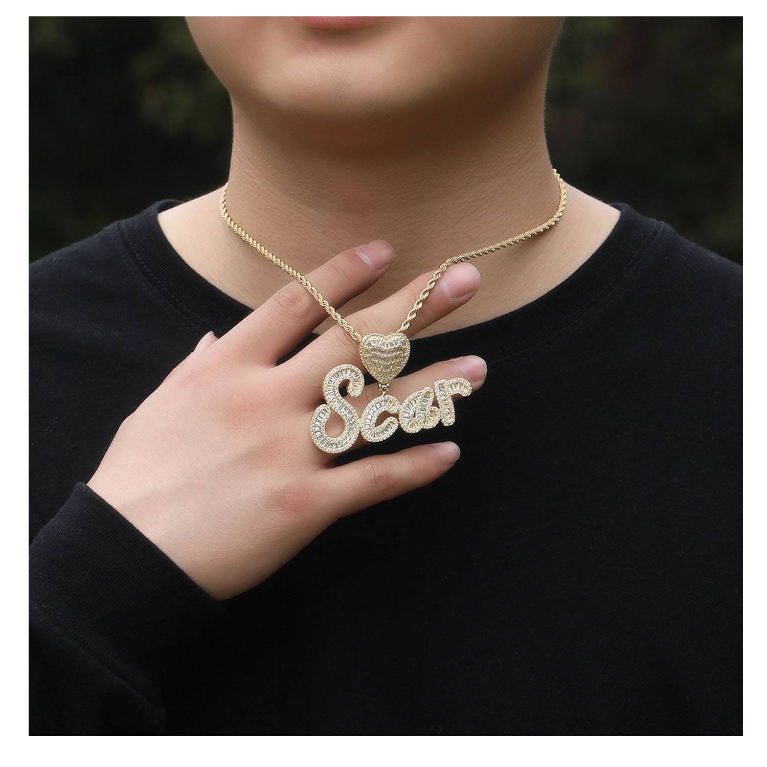 Patterned love letter pendant necklace 3