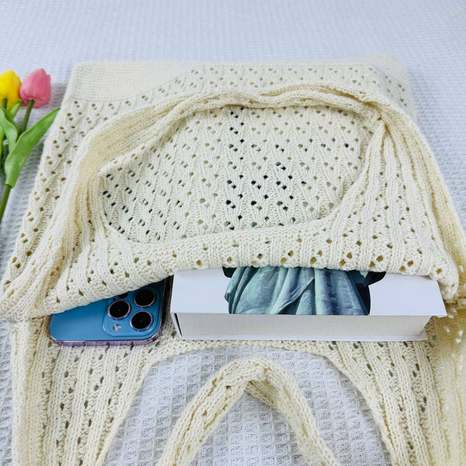 Polyester Mesh Crochet Beach Tote Bag for Summer Travel 3
