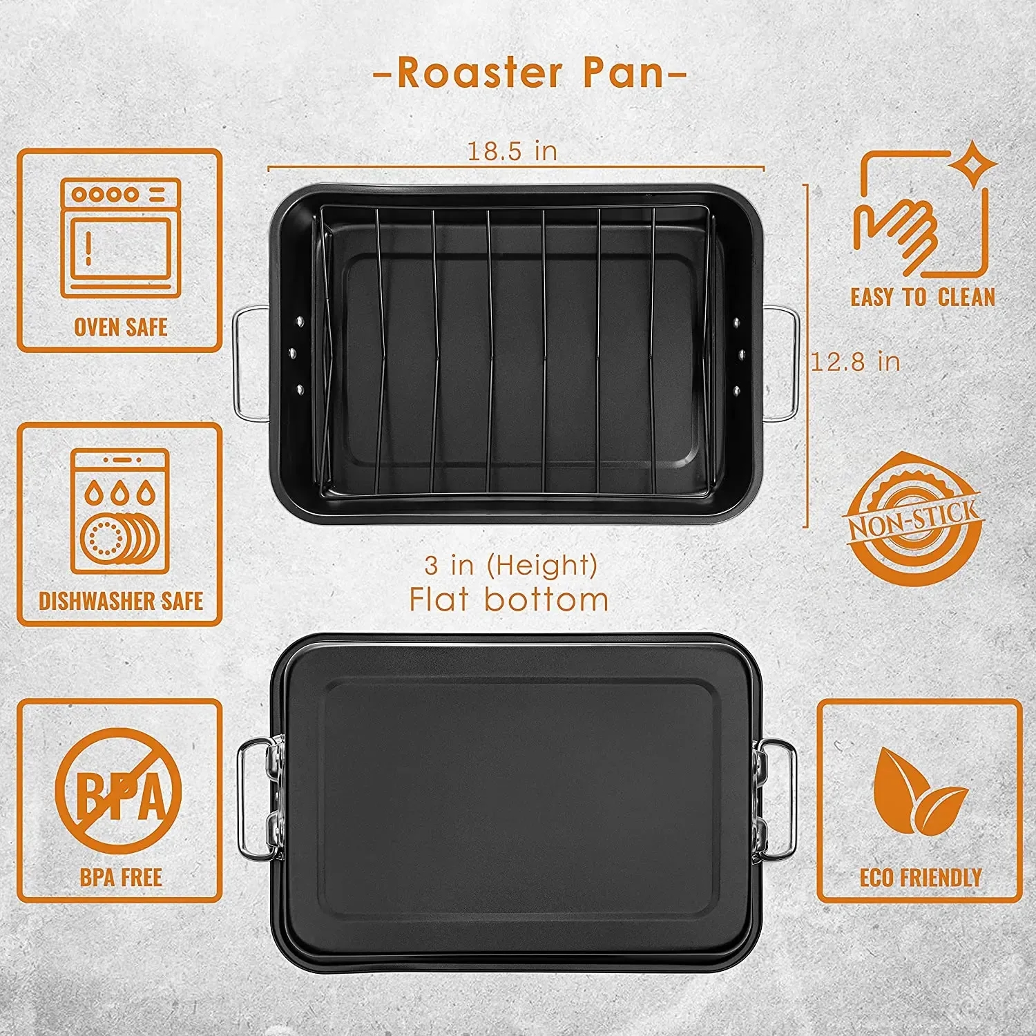 Custom 18" Rectangular Nonstick Large Turkey Roaster Rack 3