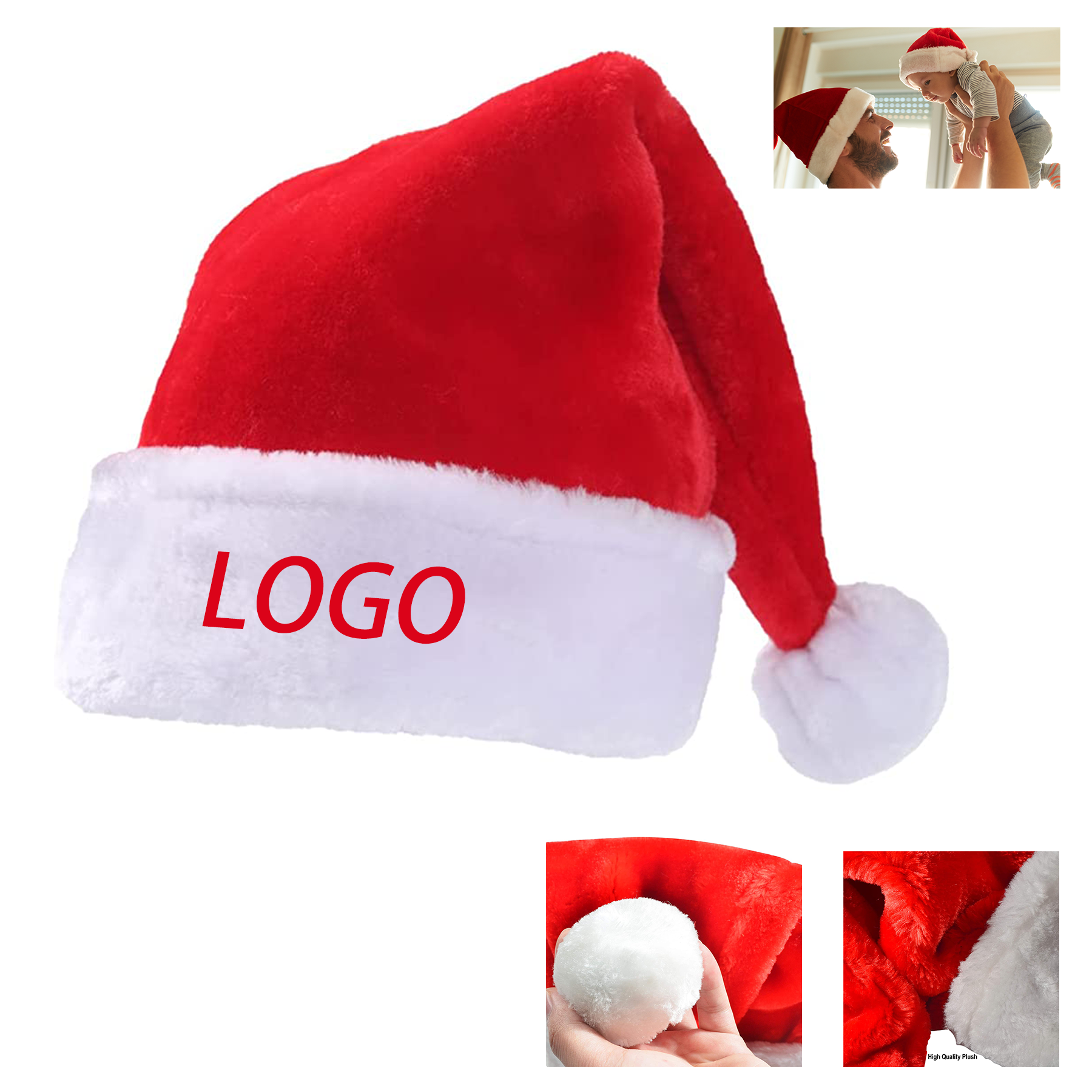 Plush Santa Cap Christmas Hat With Trim MOQ 50pcs 2