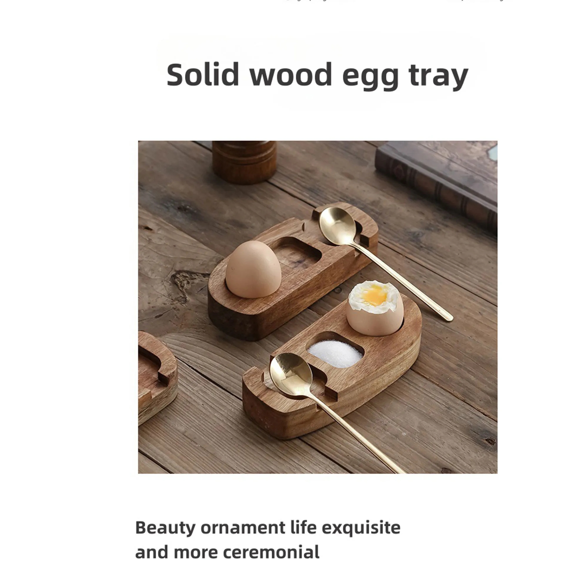 Elegant Wood Egg Tray With Spoon Holder Salt Compartment 4