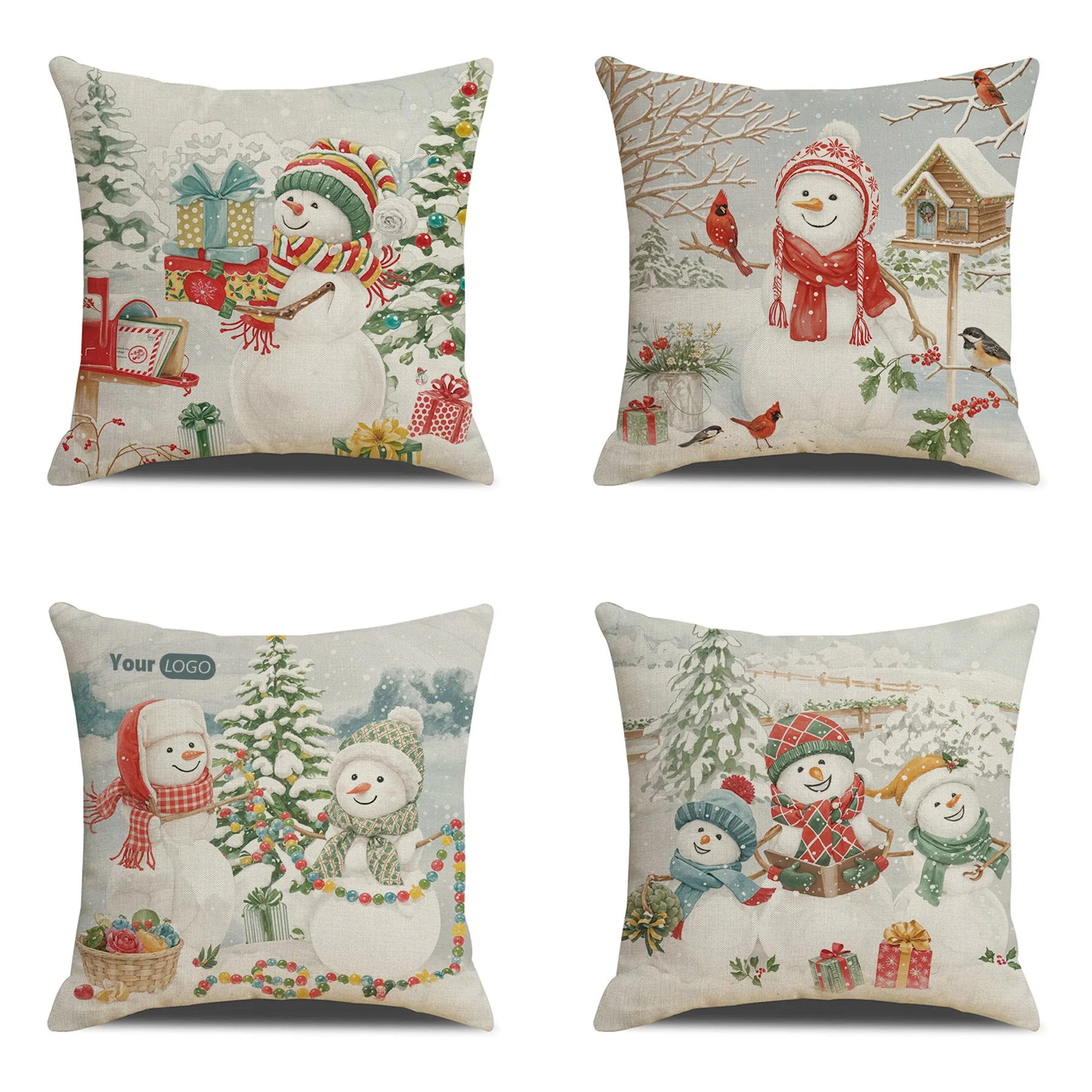Flax Christmas Snowman Printed Pillowcase 4