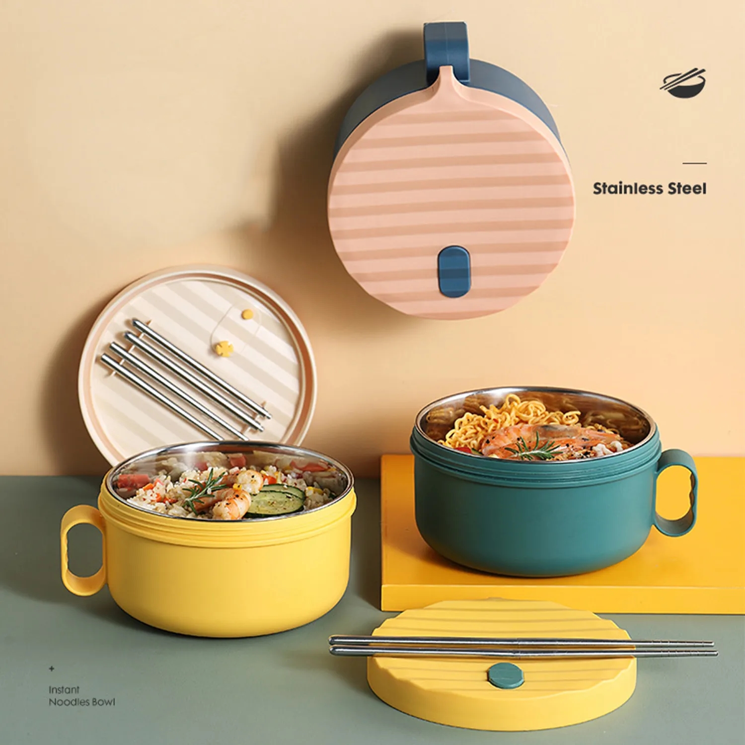 Stainless Steel Lunch Box,Instant Noodle Box With Tableware 4