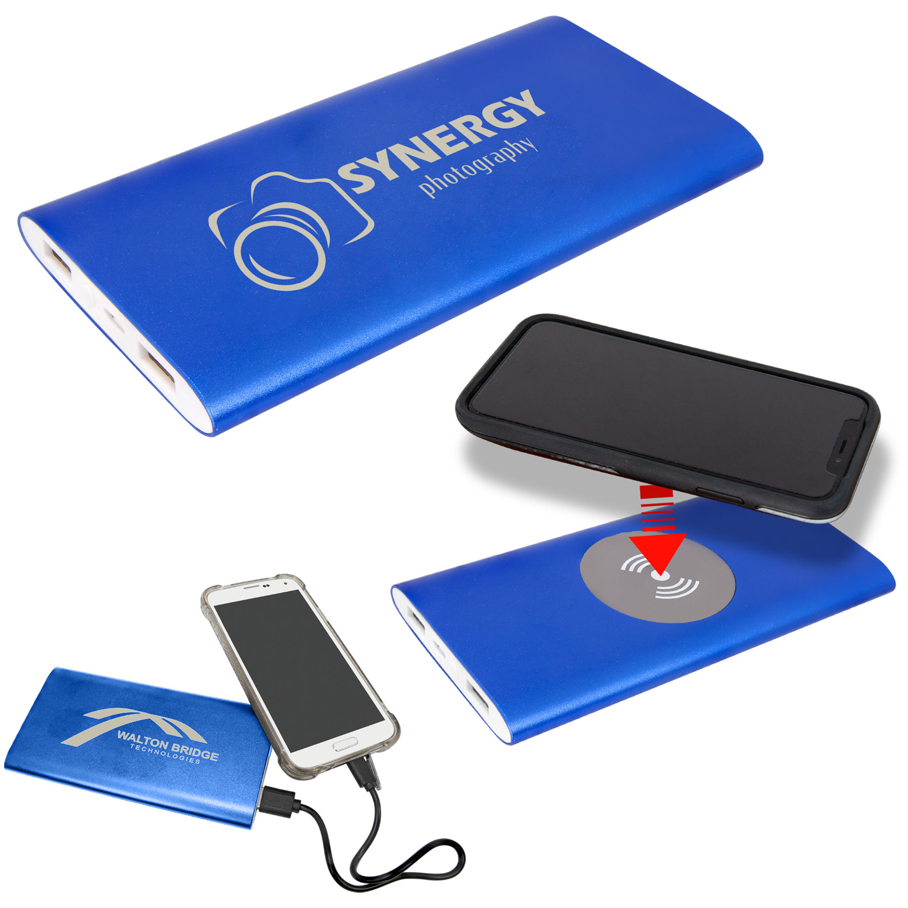 Blue 8000MAH Power Bank & Wireless Anodized Aluminum Charger with Power Cord 1
