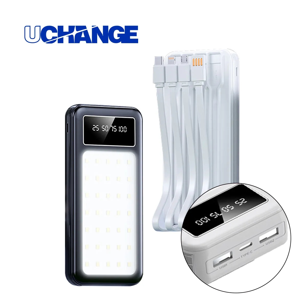 Multi-Function Power Bank With LED Light & Cables 5