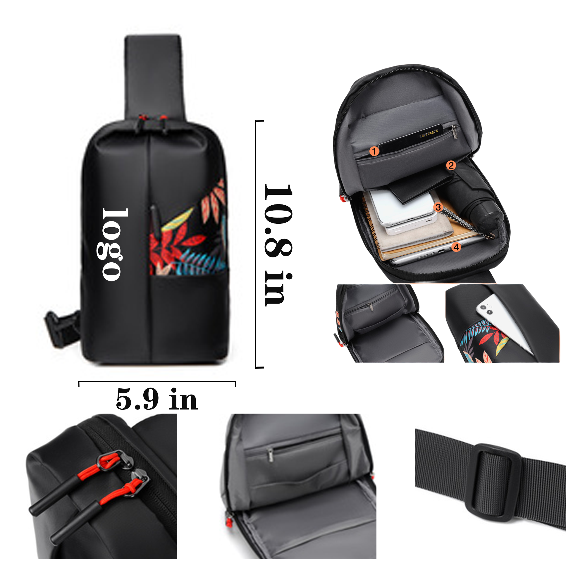 MOQ 30 Customizable Full Color Minimalist Single Shoulder Chest Bag 2