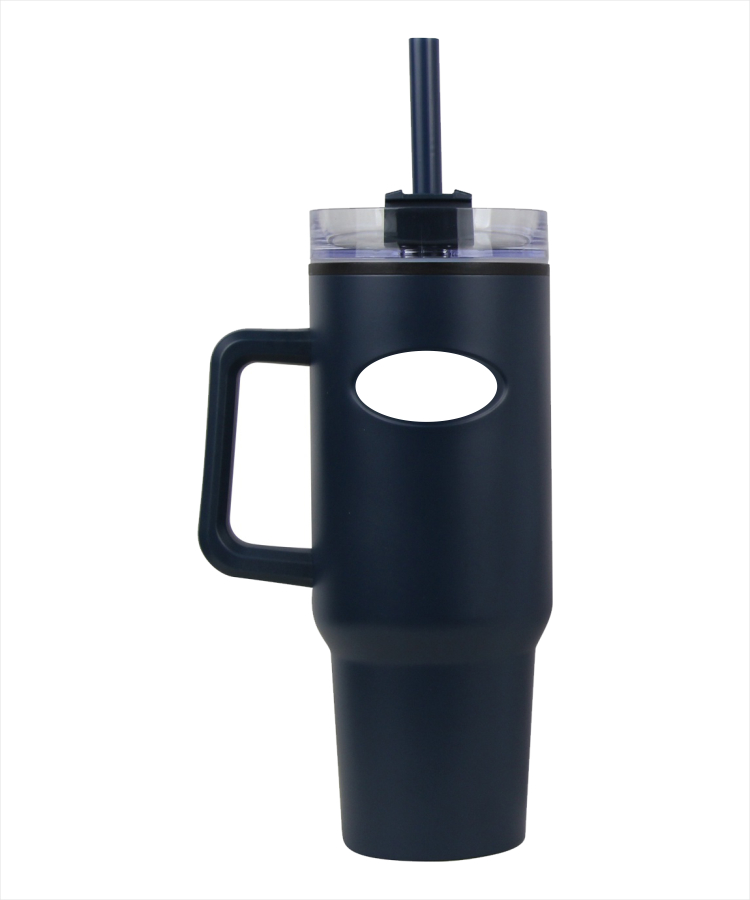 40 oz Inner Plastic Travel Mug w/ Handle and Straw - Full Color Dome 8