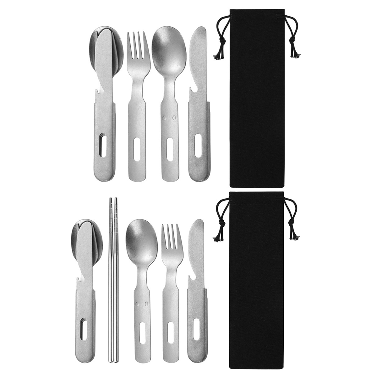 Portable Stainless Steel Camping Cutlery Set with Pouch 7