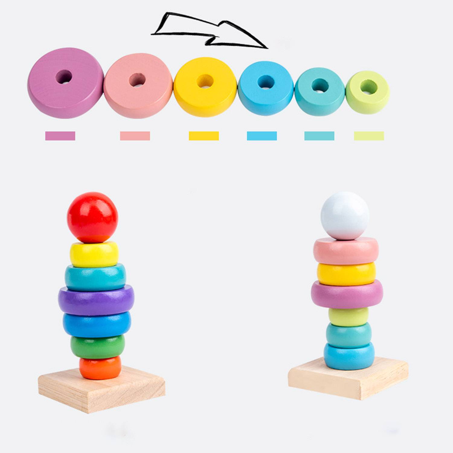 Wooden Rainbow Stacking Tower 4