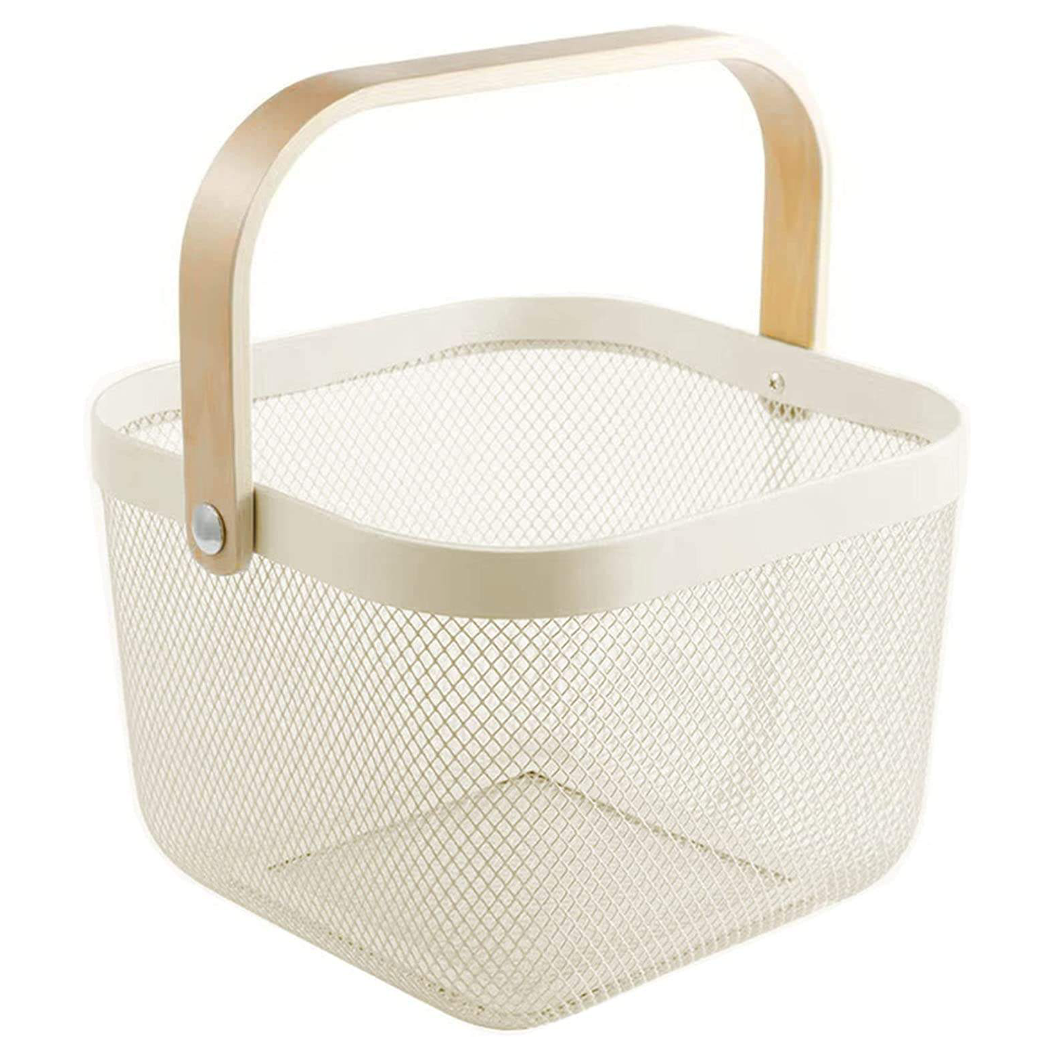 Multi Functional Wooden Handle Mesh Metal Storage Basket 13