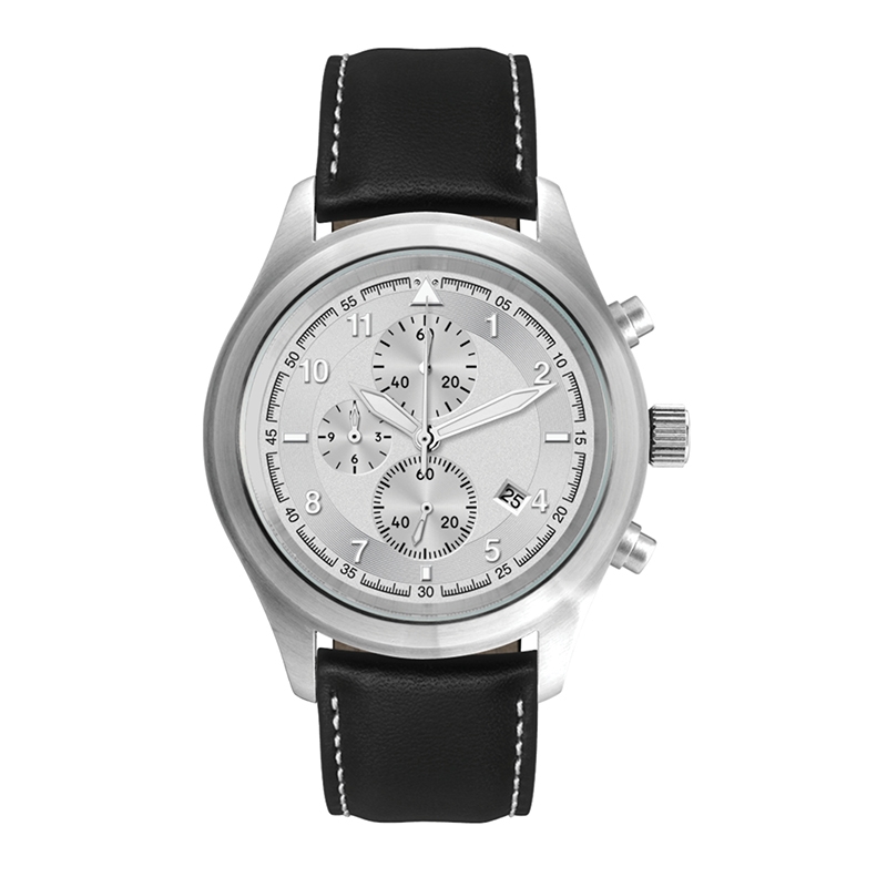 WC3092 44MM STEEL MATTE SILVER CASE, CHRONOGRAPH MVMT, SILVER DIAL, DTE DISPLAY, LEATHER STRAP, FLAT MINERA 1
