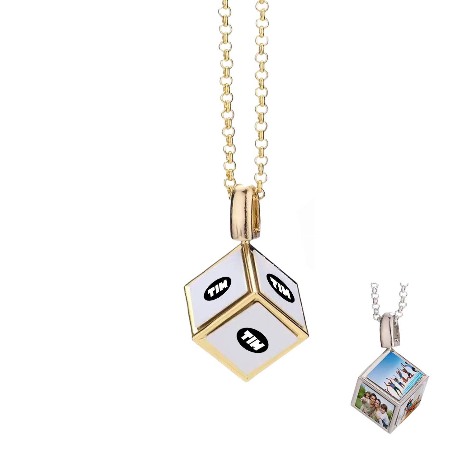 Blank Metal Jewelry Dice Square Pendant Necklace 4