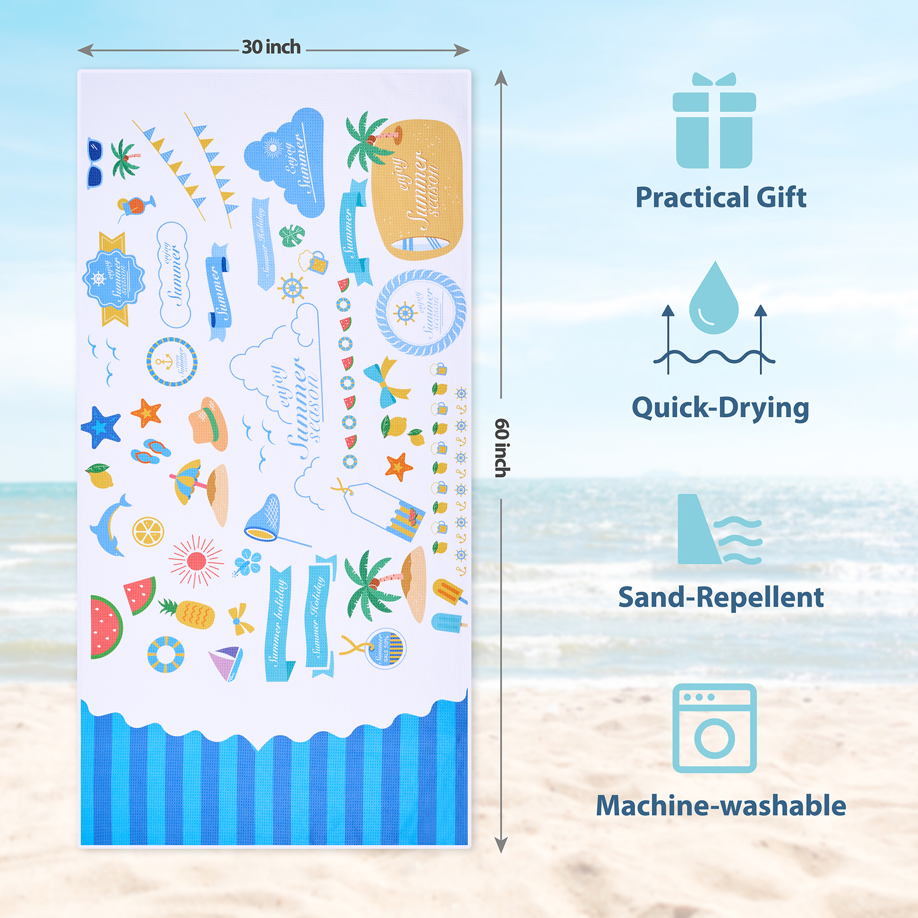 390GSM Sublimated Waffle Beach Towel 8
